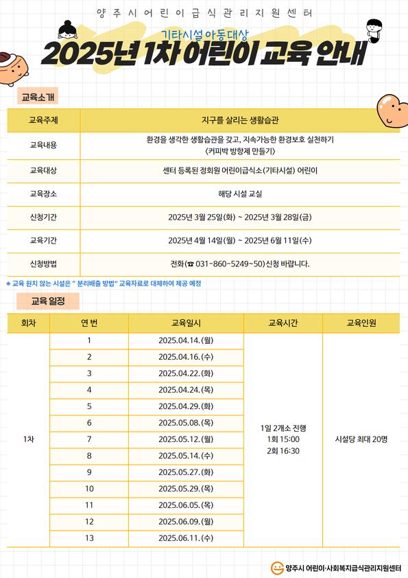 2025년 기타시설 어린이급식소 1차 어린이 방문교육 신청 안내
