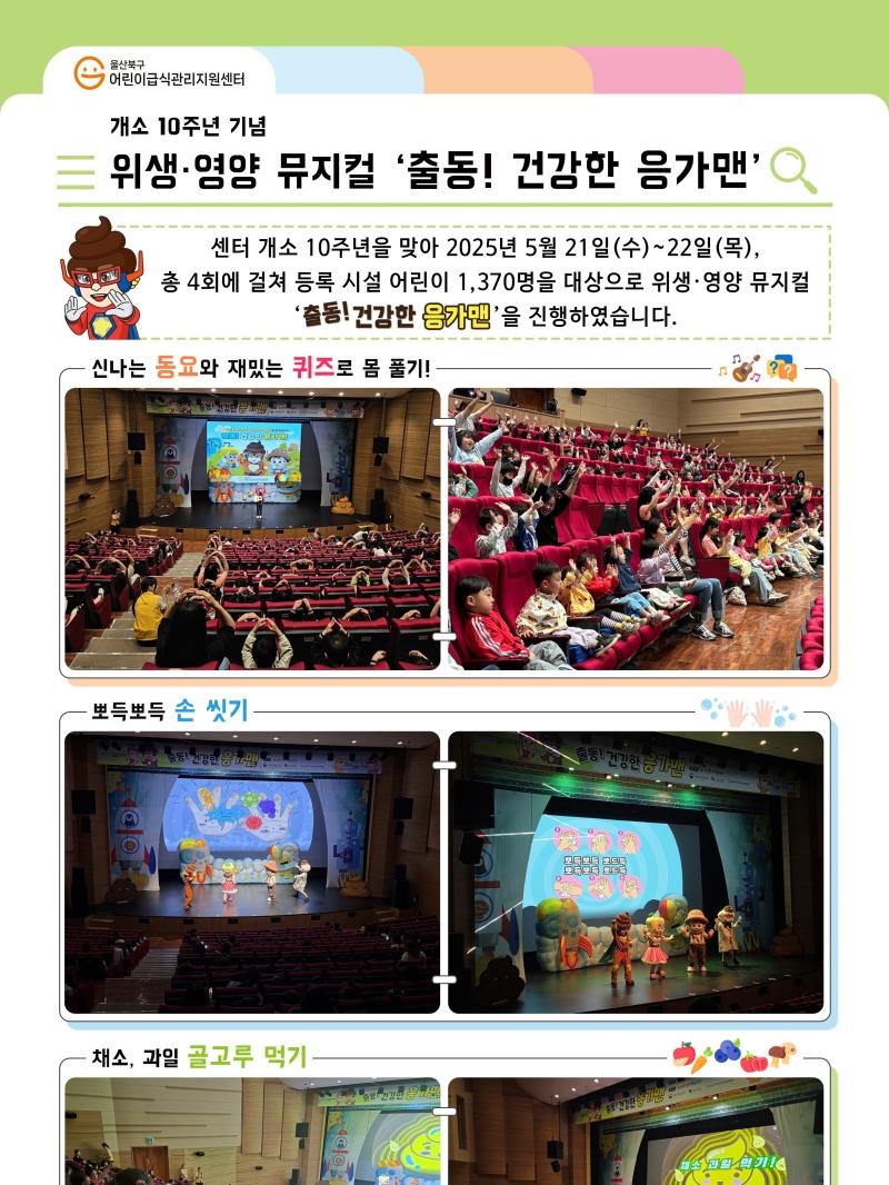 센터 개소 10주년 기념 위생·영양 뮤지컬 "출동! 건강한 응가맨"