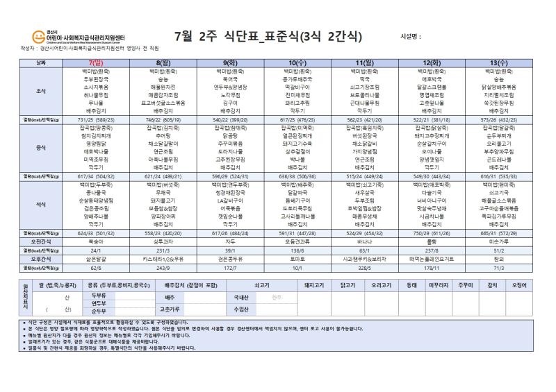 7월 식단표(사회복지)