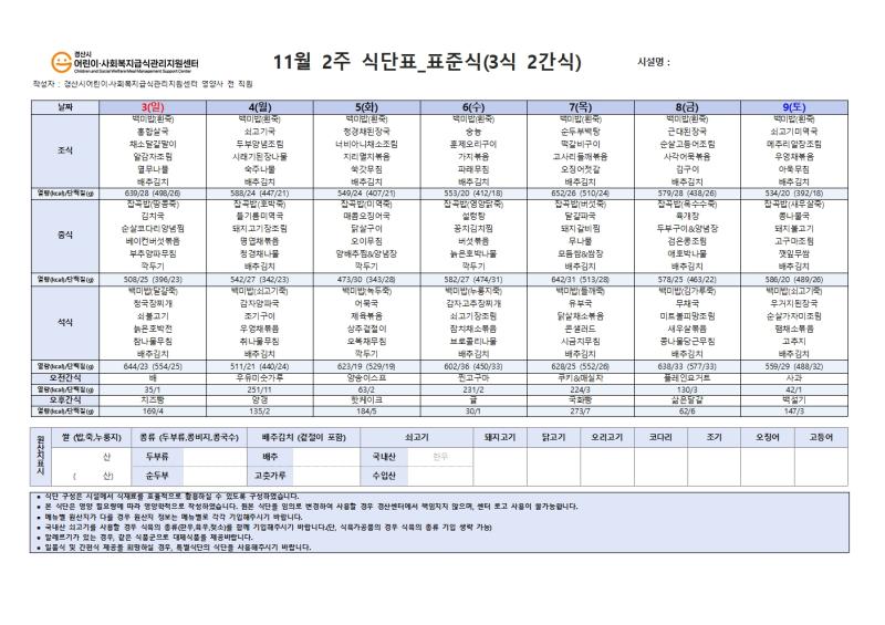 11월 식단표(사회복지)