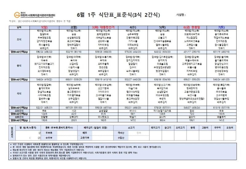6월 식단표(사회복지)