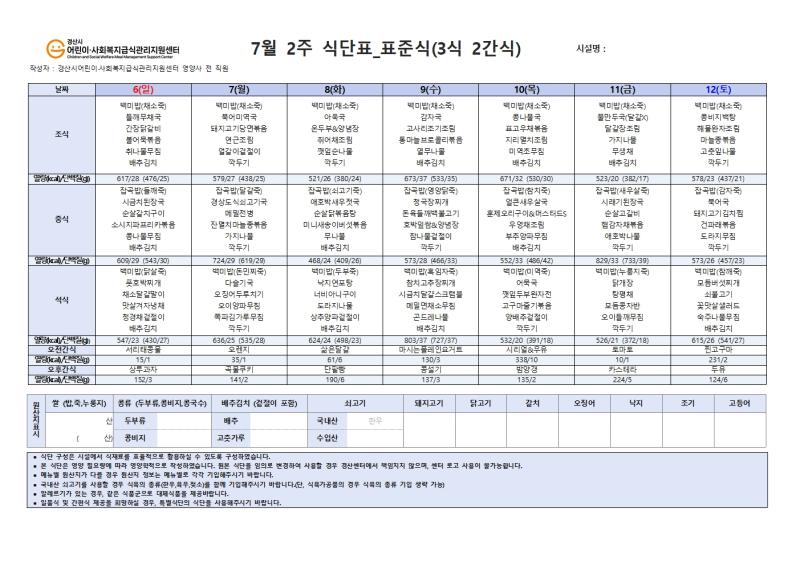7월 식단표(사회복지)
