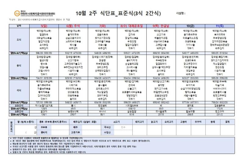 10월 식단표(사회복지)