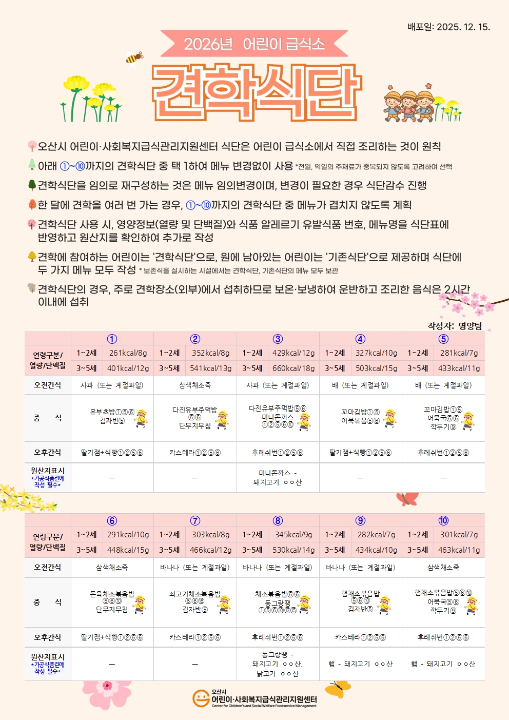 2026년 어린이급식소 견학식단