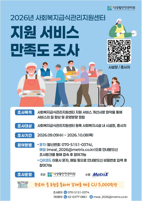 「2026년 사회복지급식관리지원센터 지원 서비스 만족도 조사」 참여 안내